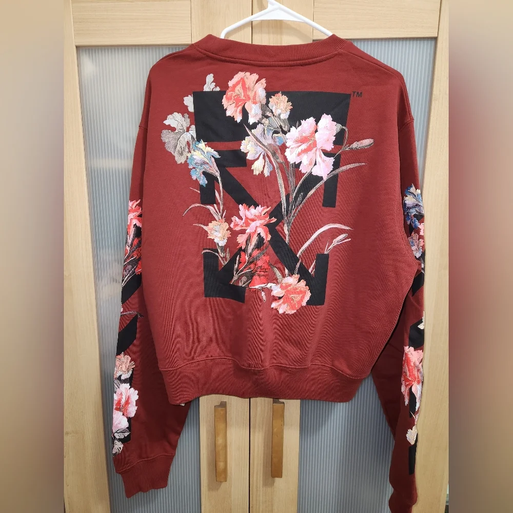 Off-White c/o Virgil Abloh 2019 Crew Neck Sweatshirt Red FLORAL - Picture 2 of 7